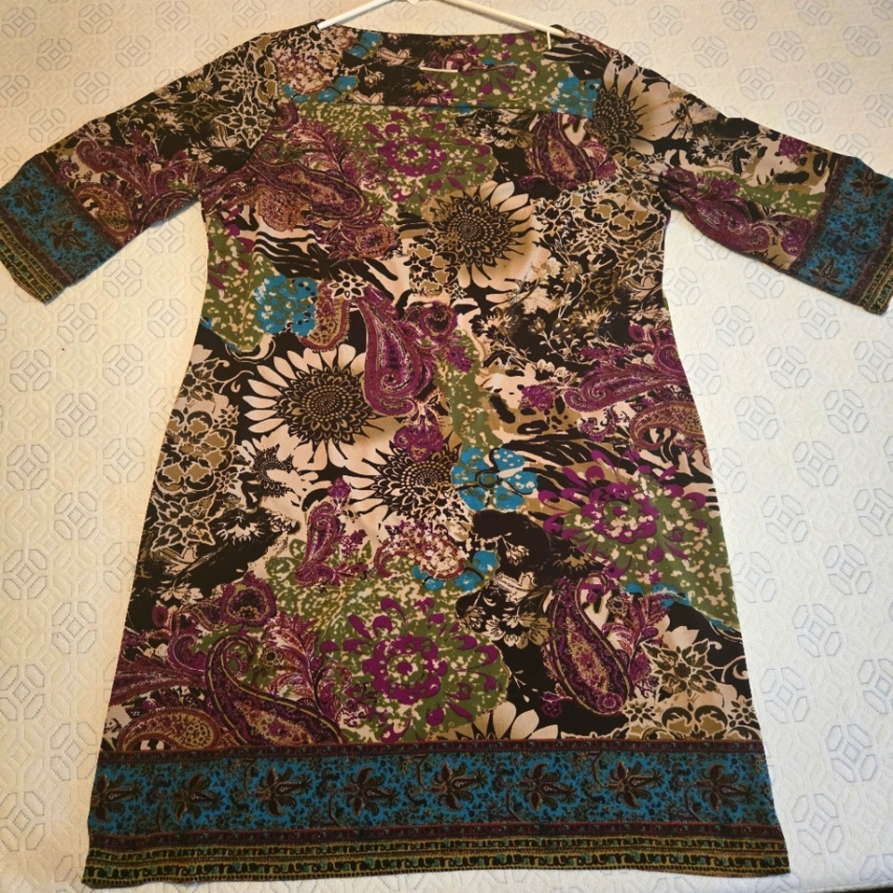 Beige by eci Colorful Boho Floral Paisley Dress, 14W (PTP=21.5")